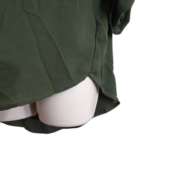 Wishful Park Green Popover Blouse Women Size XL Polyester Roll Tab Sleeve Pocket - Picture 3 of 10